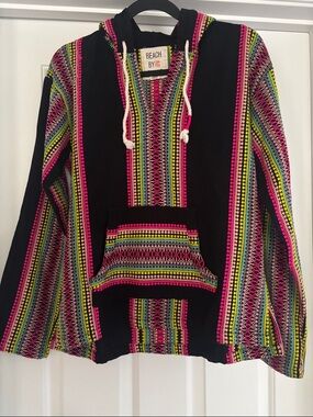 Beach By Exist Black Multicolor Striped Baja Hoodie